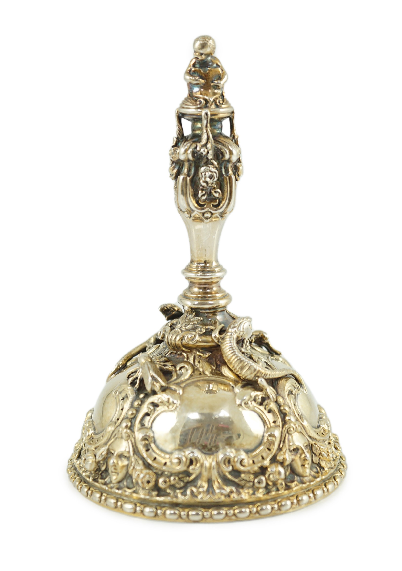 An Elizabeth II cast silver hand bell, by Garrard & Co.